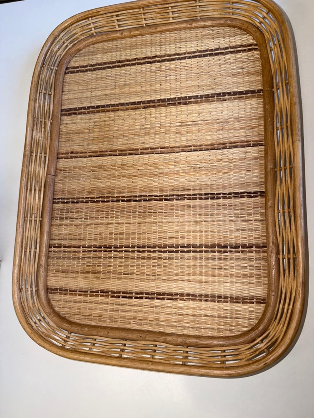 Vintage Bamboo and Rattan Woven Serving Tray